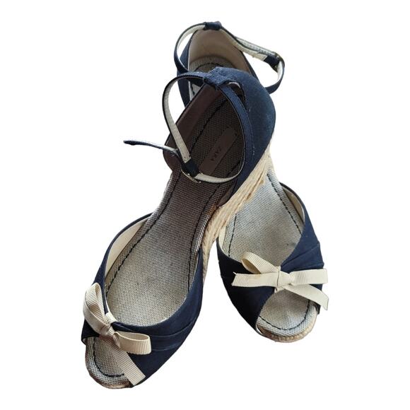 Zara Basic Collection‎ Wedge Open Toe Espadrille  Size 39/7.5 Blue Wedge Heels - Picture 5 of 6